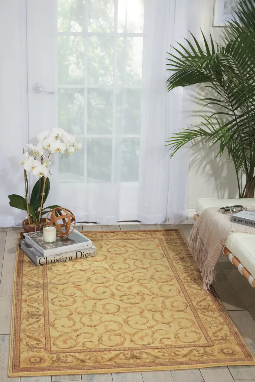 Ivory And Gold Floral Non Skid Area Rug Photo 5
