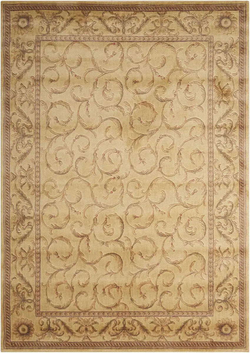 Ivory And Gold Floral Non Skid Area Rug Photo 2