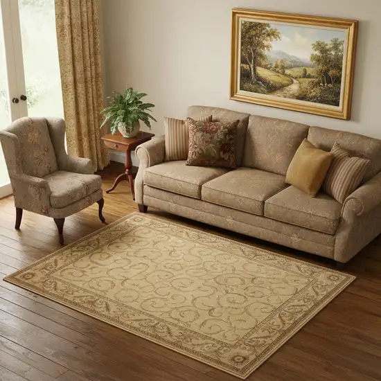 Ivory And Gold Floral Non Skid Area Rug Photo 1