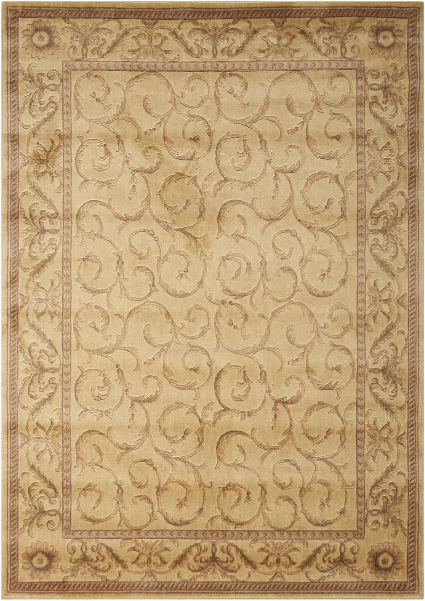 Ivory And Gold Floral Non Skid Area Rug Photo 2