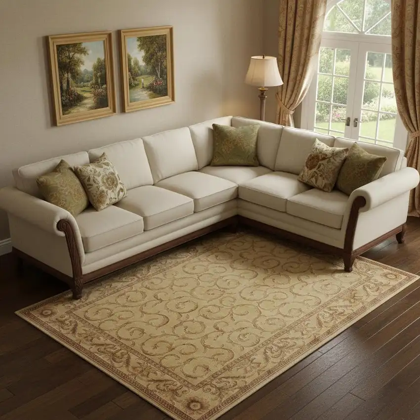 Ivory And Gold Floral Non Skid Area Rug Photo 1