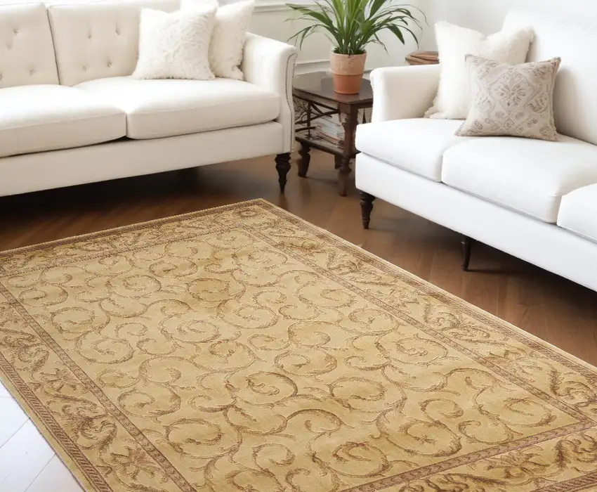 Ivory And Gold Floral Non Skid Area Rug Photo 1