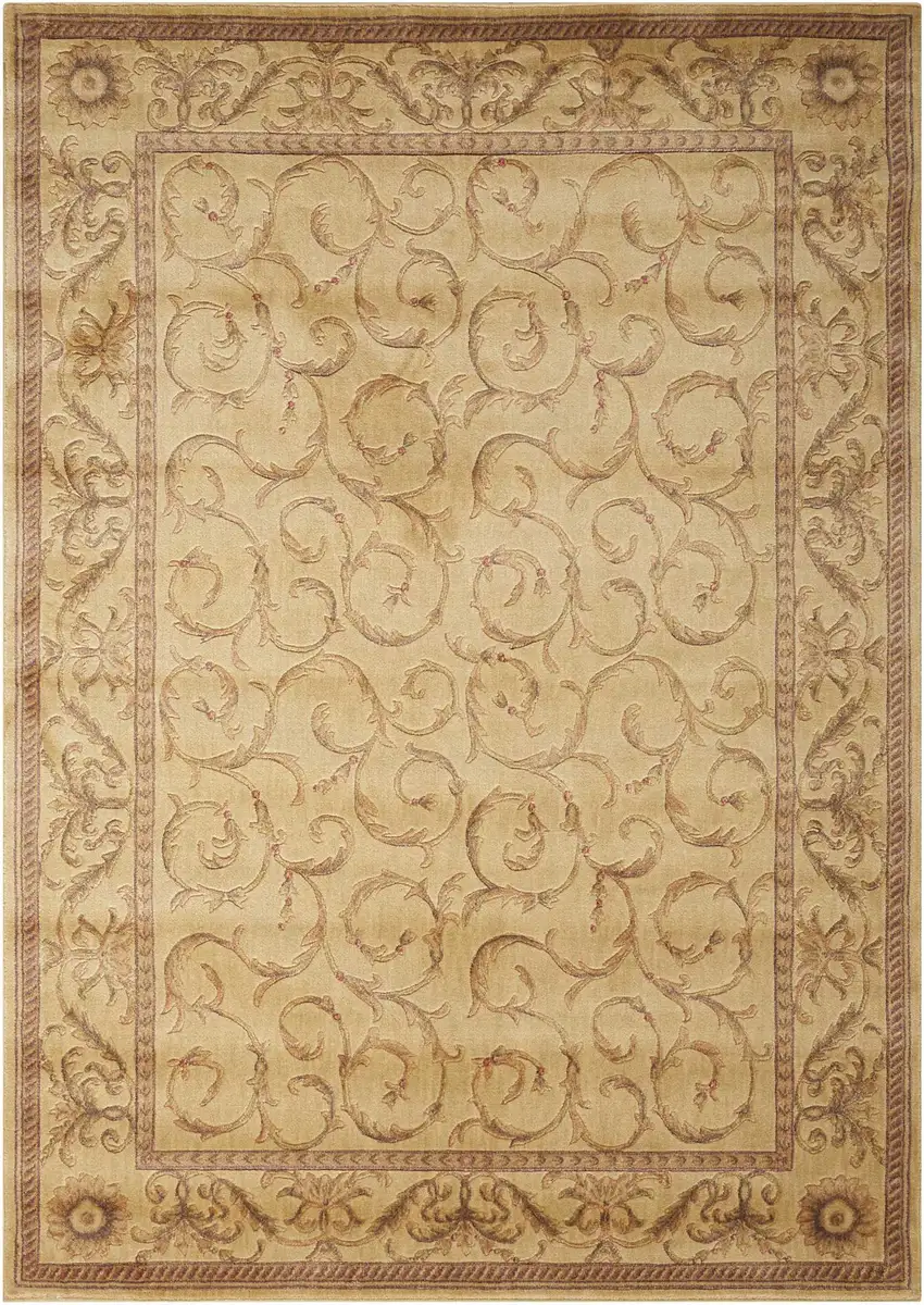 Ivory And Gold Floral Non Skid Area Rug Photo 2