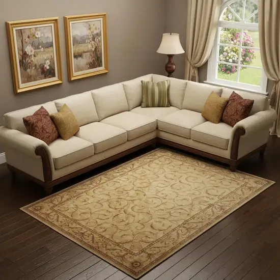 Ivory And Gold Floral Non Skid Area Rug Photo 1