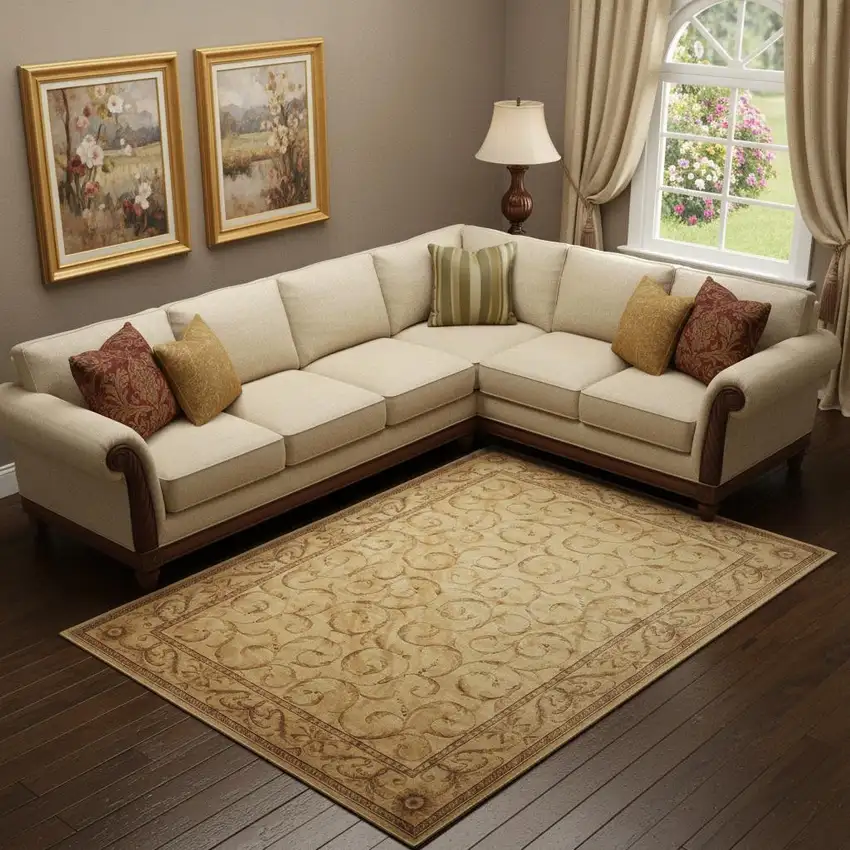 Ivory And Gold Floral Non Skid Area Rug Photo 1