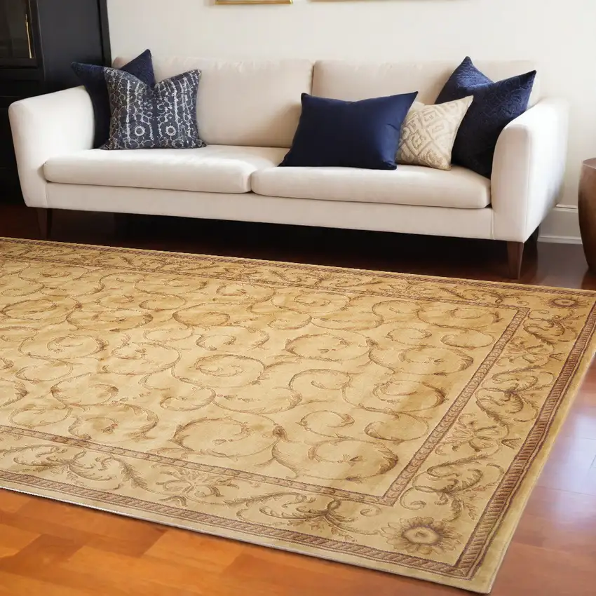 Ivory And Gold Floral Non Skid Area Rug Photo 1