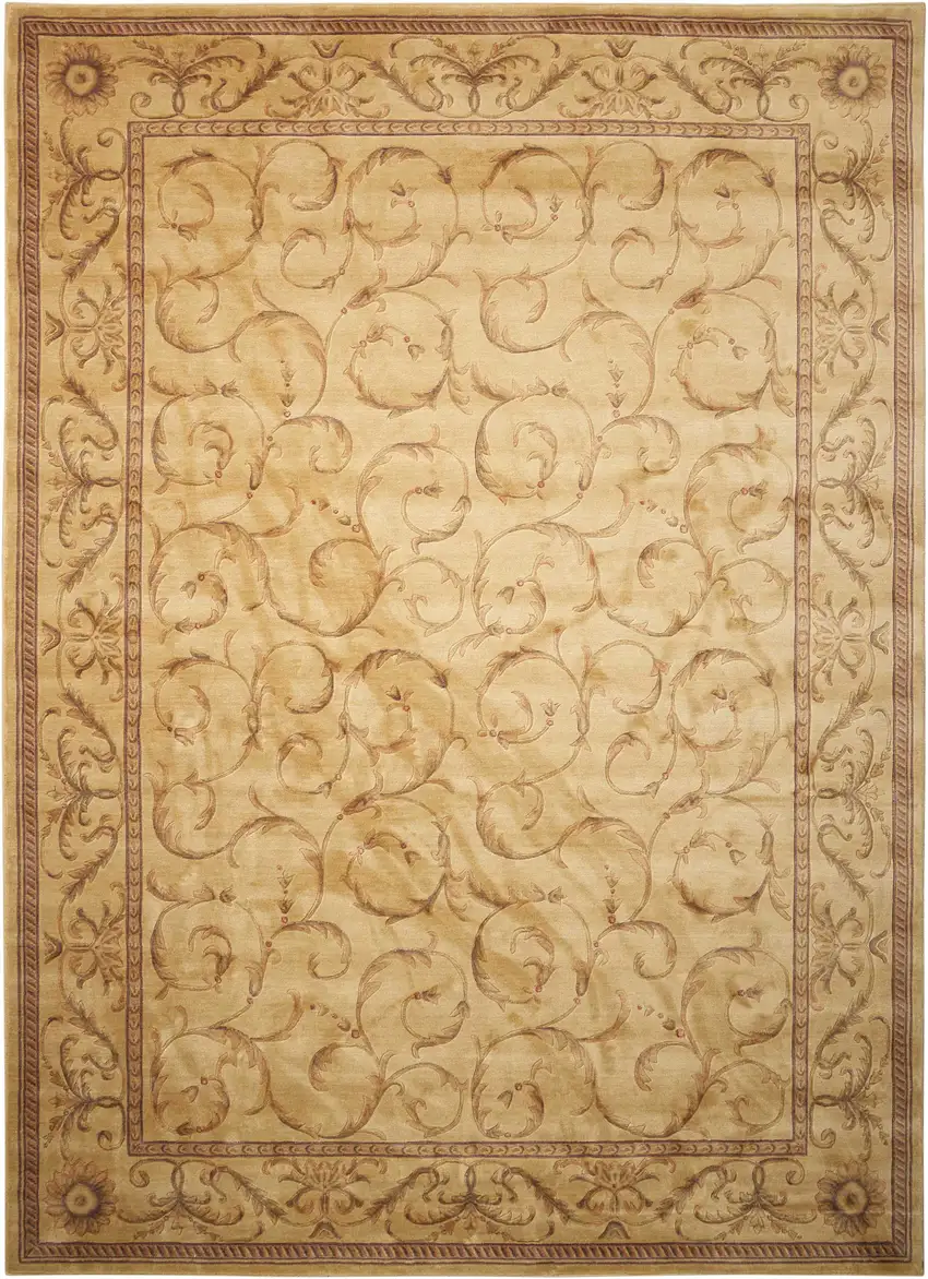 Ivory And Gold Floral Non Skid Area Rug Photo 2