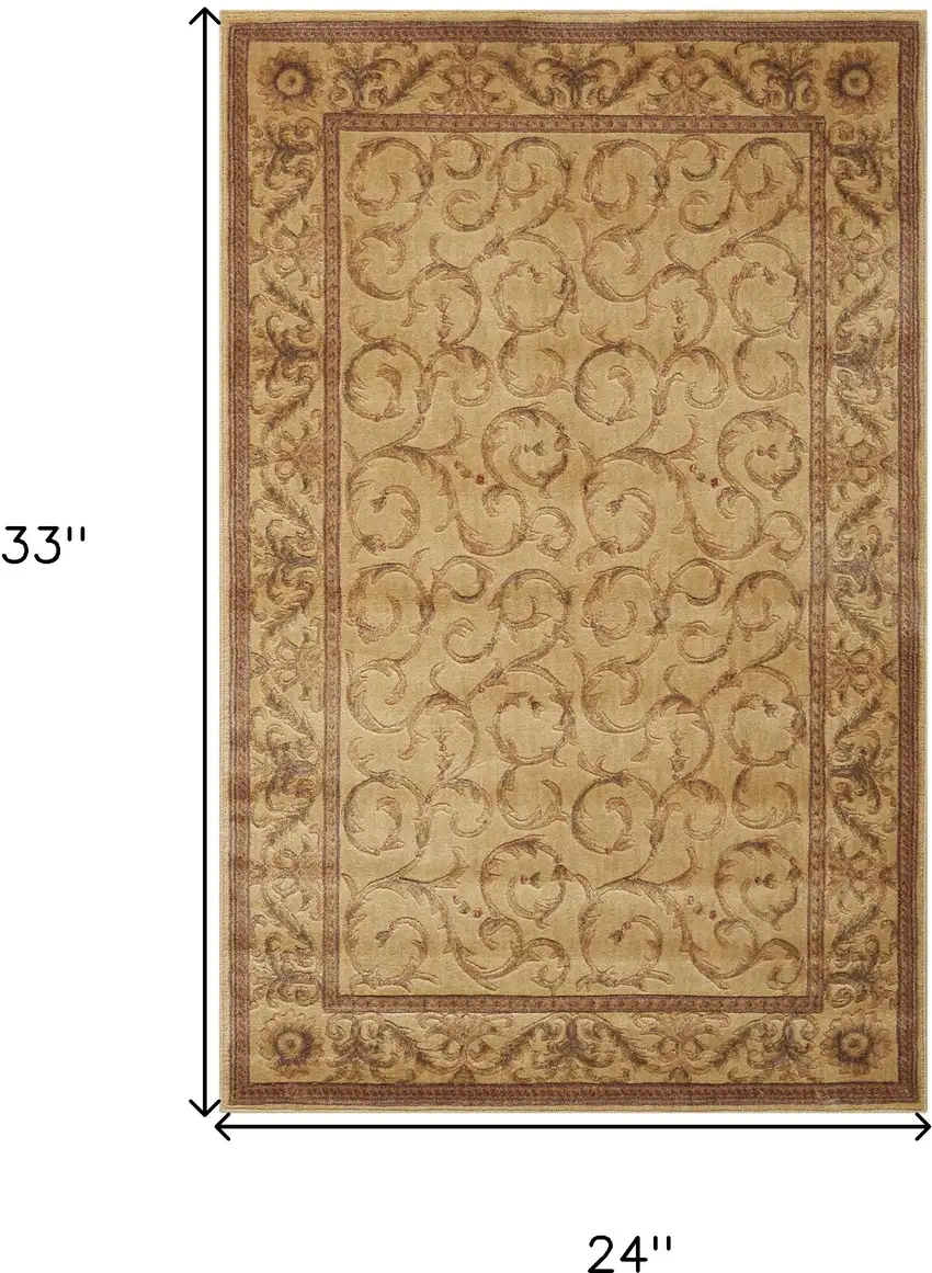 Ivory And Gold Floral Non Skid Area Rug Photo 3