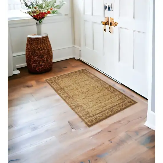 Ivory And Gold Floral Non Skid Area Rug Photo 1