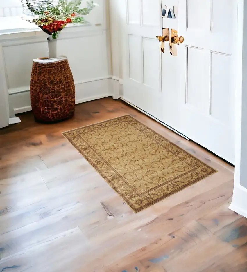 Ivory And Gold Floral Non Skid Area Rug Photo 1