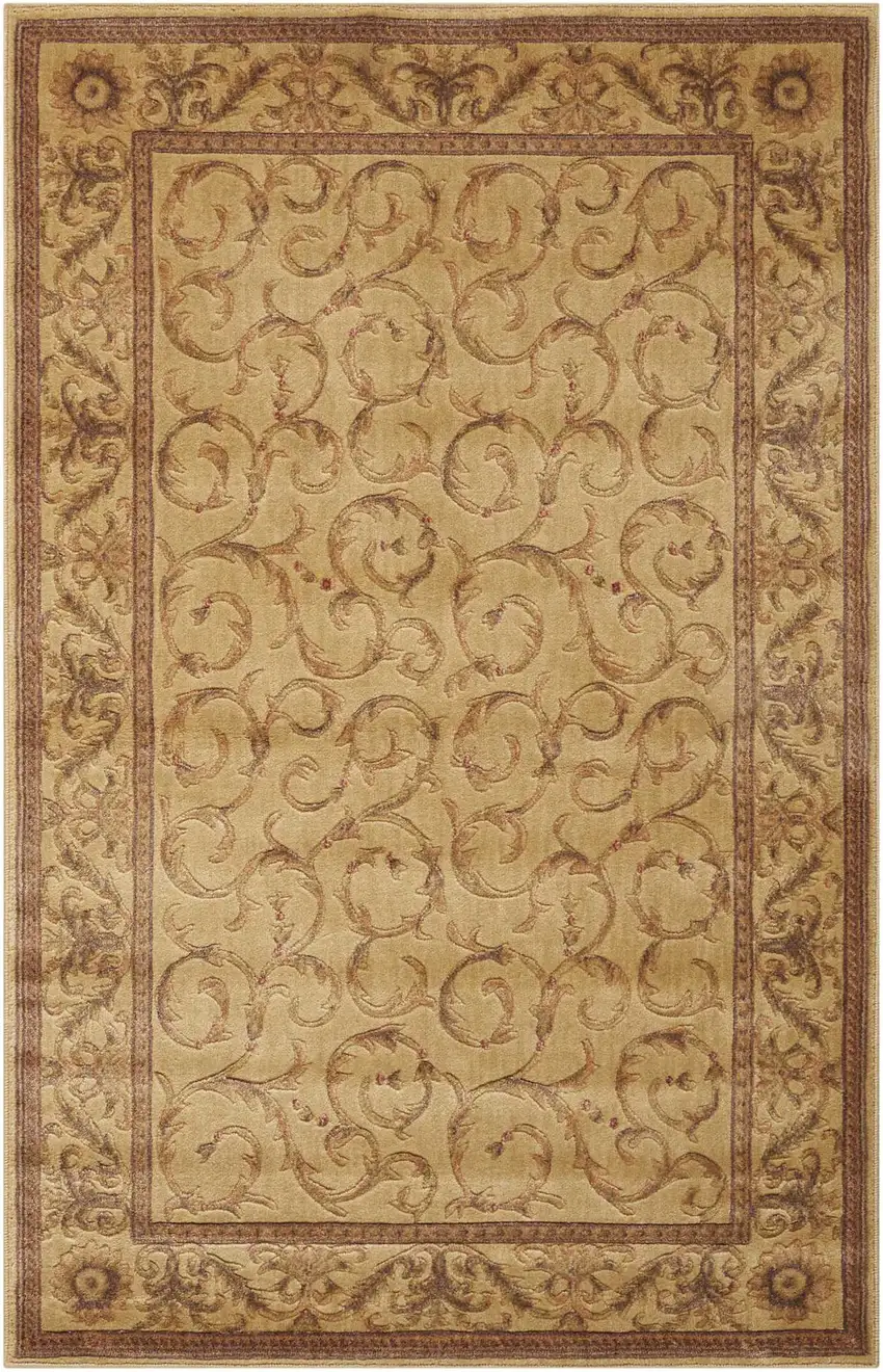 Ivory And Gold Floral Non Skid Area Rug Photo 2