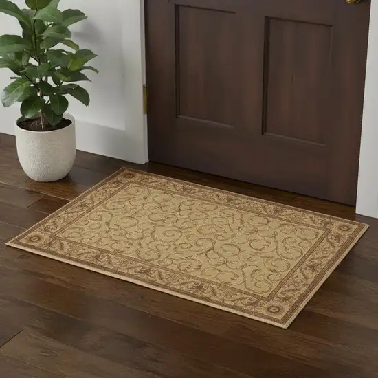 Ivory And Gold Floral Non Skid Area Rug Photo 1