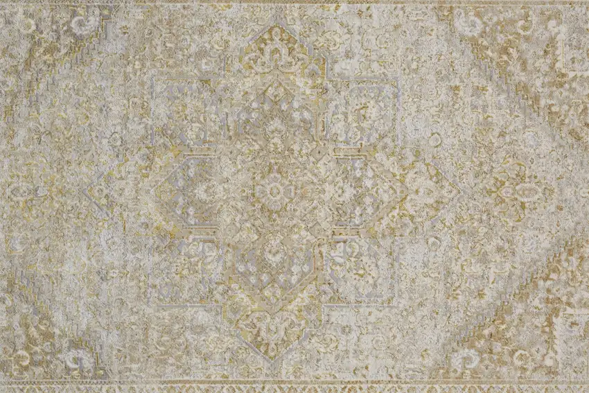 Ivory And Gold Floral Stain Resistant Area Rug Photo 9