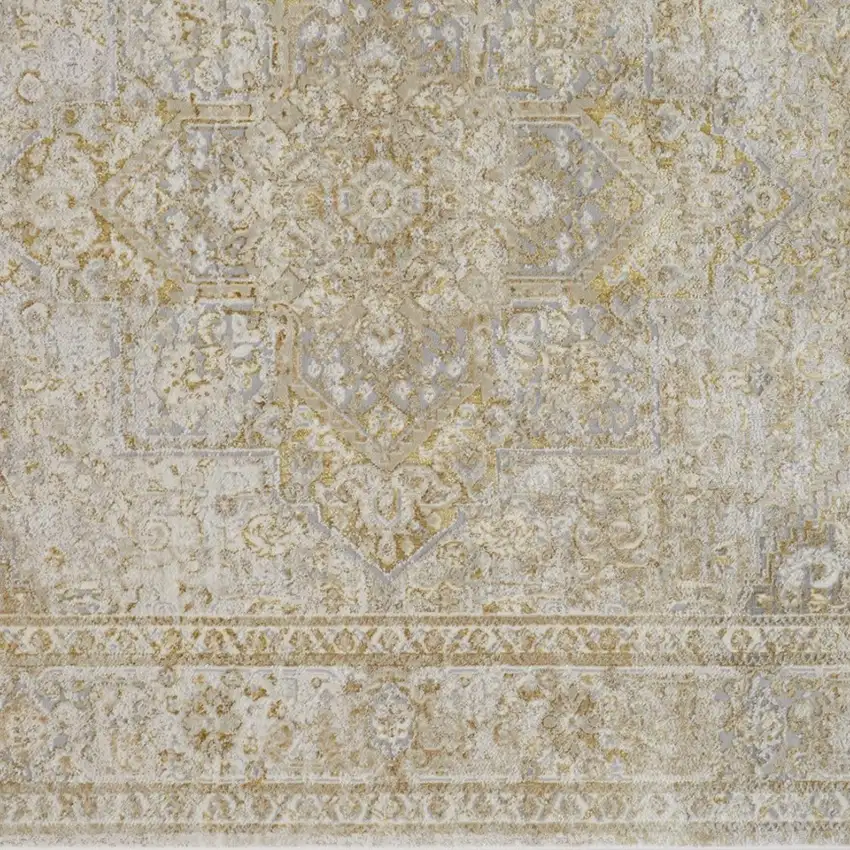 Ivory And Gold Floral Stain Resistant Area Rug Photo 5