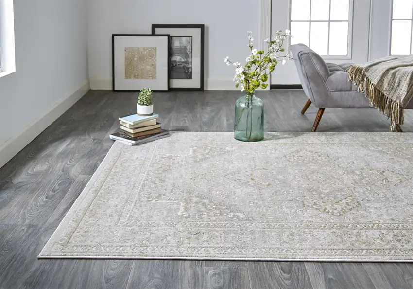 Ivory And Gold Floral Stain Resistant Area Rug Photo 8