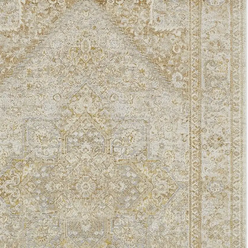 Gold and Ivory Floral Non Skid Area Rug Photo 6