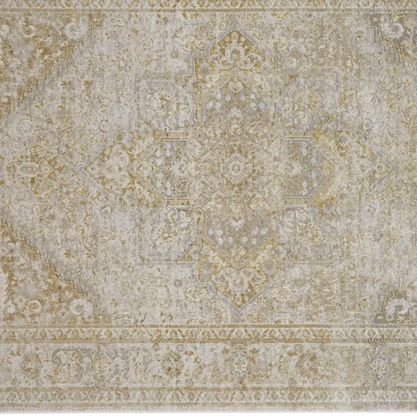 Ivory And Gold Floral Stain Resistant Area Rug Photo 6