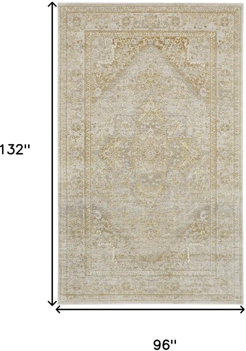 Ivory And Gold Floral Stain Resistant Area Rug Photo 8