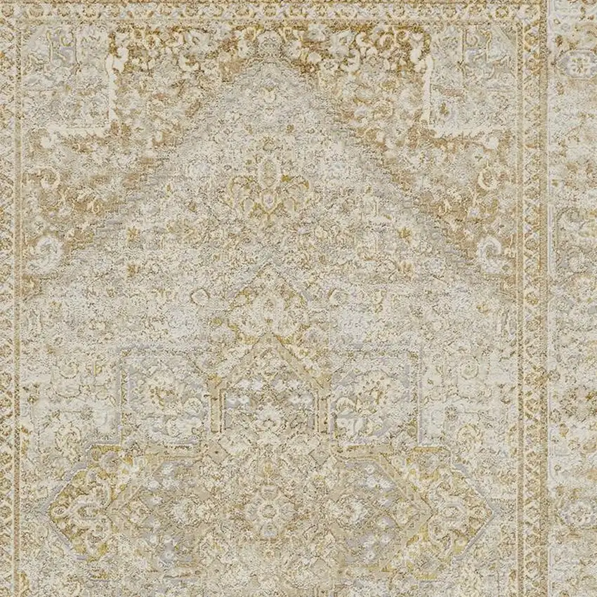 Gold And Ivory Floral Medallion Area Rug Photo 5