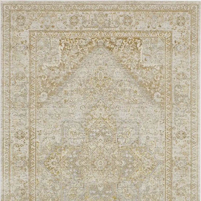 Gold And Ivory Floral Medallion Area Rug Photo 6