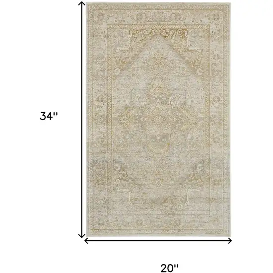 Gold And Ivory Floral Medallion Area Rug Photo 3