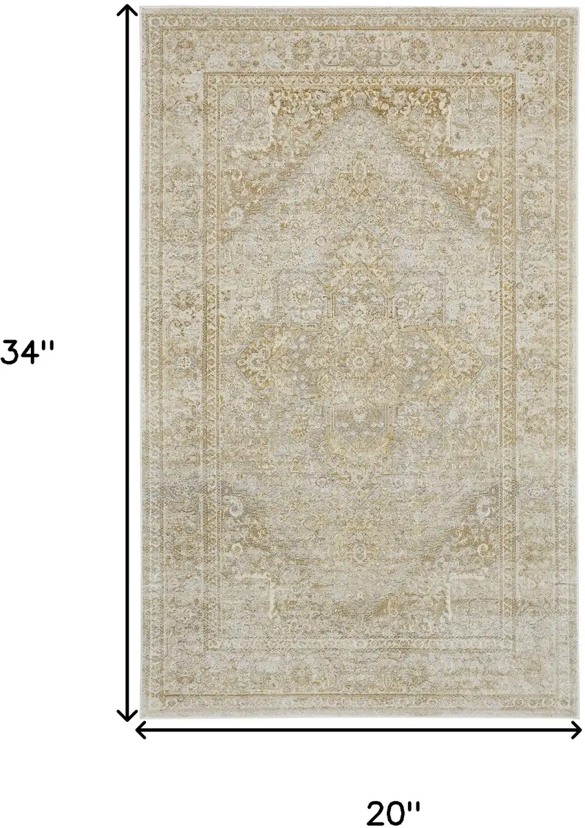 Gold And Ivory Floral Medallion Area Rug Photo 3