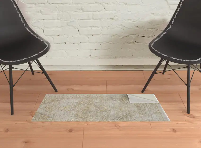 Ivory And Gold Floral Stain Resistant Area Rug Photo 5
