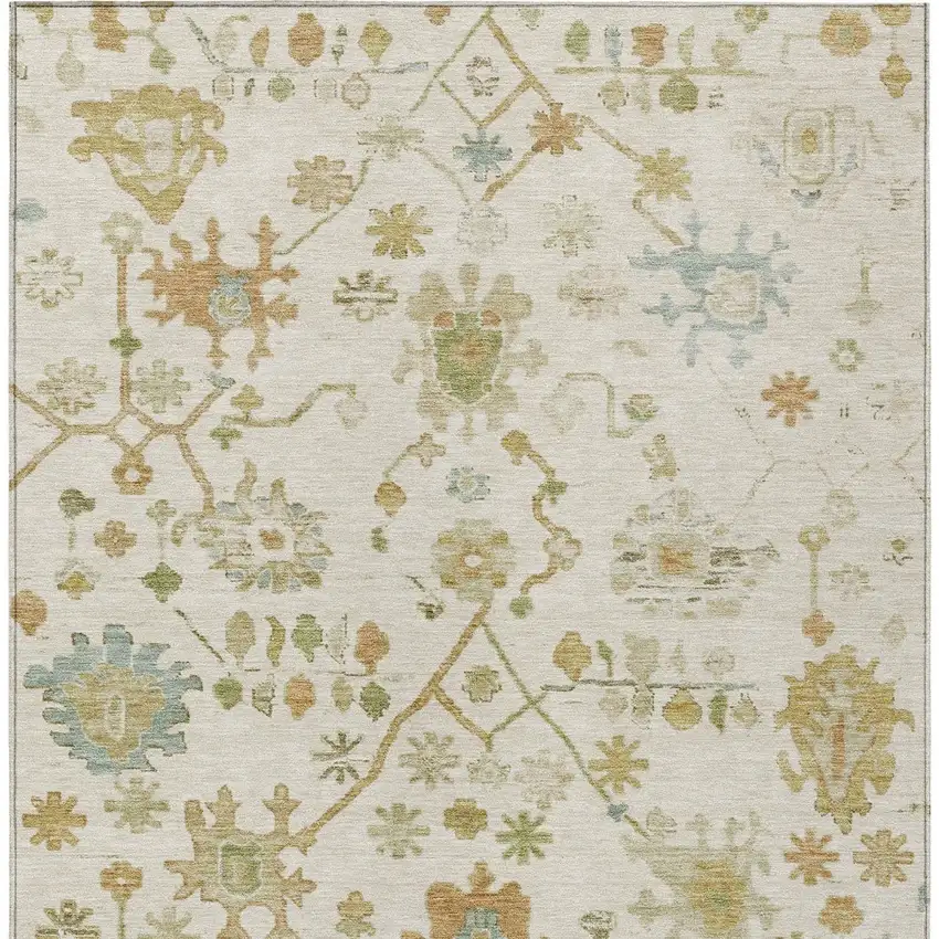 Ivory And Gold Floral Washable Indoor Outdoor Area Rug Photo 9