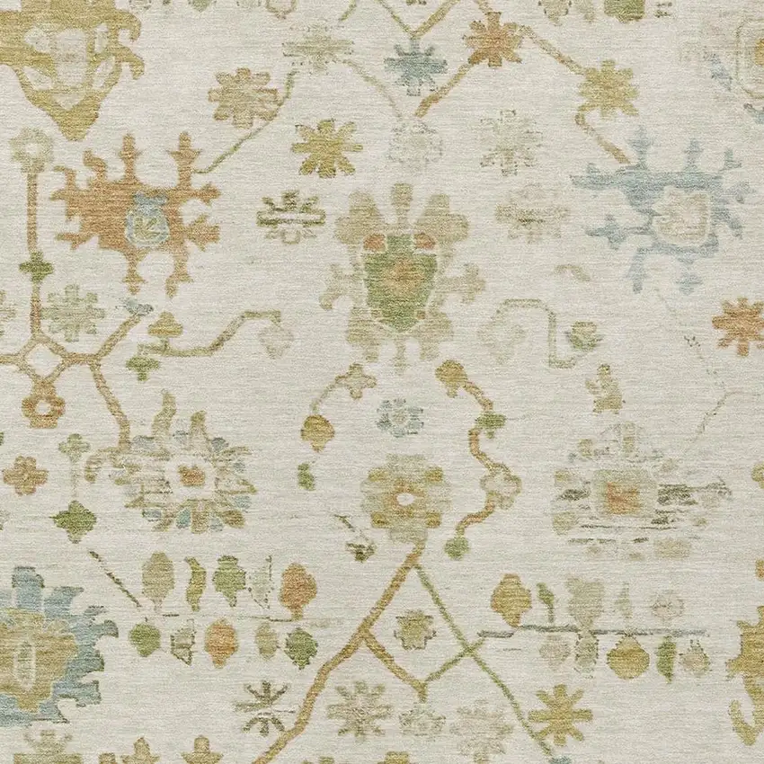 Ivory And Gold Floral Washable Indoor Outdoor Area Rug Photo 3