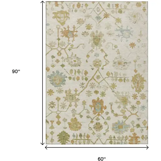 Ivory And Gold Floral Washable Indoor Outdoor Area Rug Photo 9