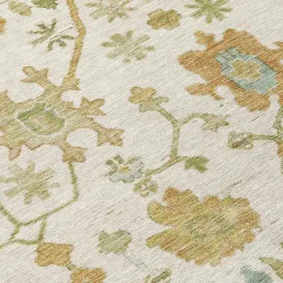 Ivory And Gold Floral Washable Indoor Outdoor Area Rug Photo 8