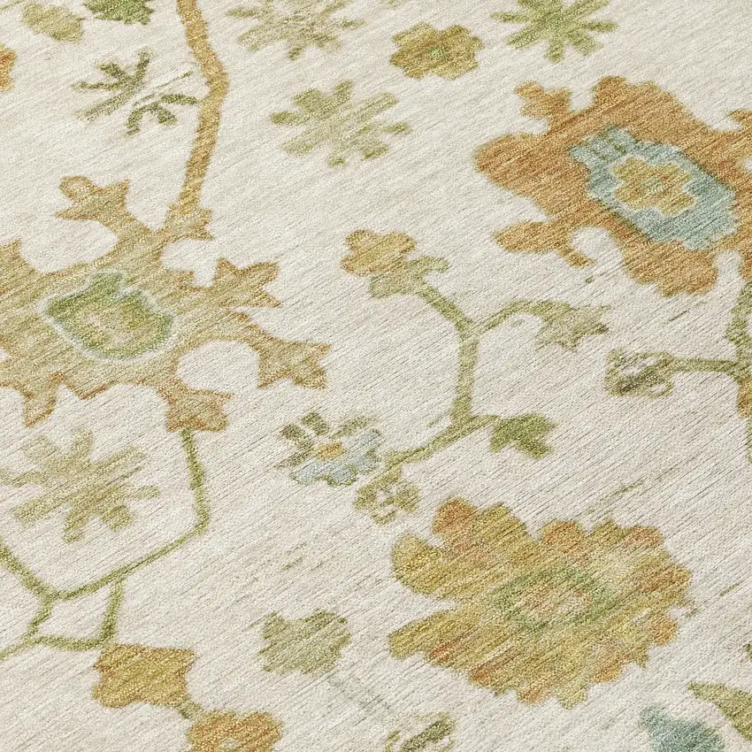 Ivory And Gold Floral Washable Indoor Outdoor Area Rug Photo 8