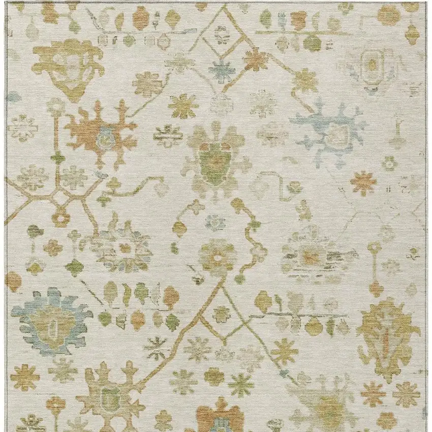 Ivory And Gold Floral Washable Indoor Outdoor Area Rug Photo 4