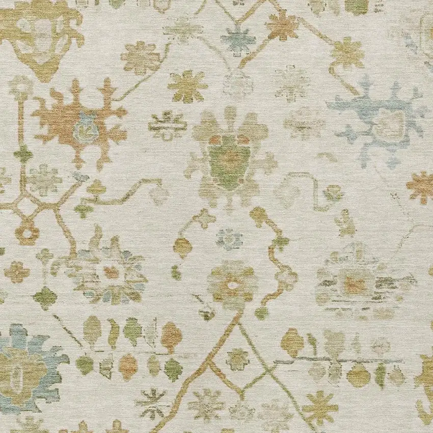 Ivory And Gold Floral Washable Indoor Outdoor Area Rug Photo 4