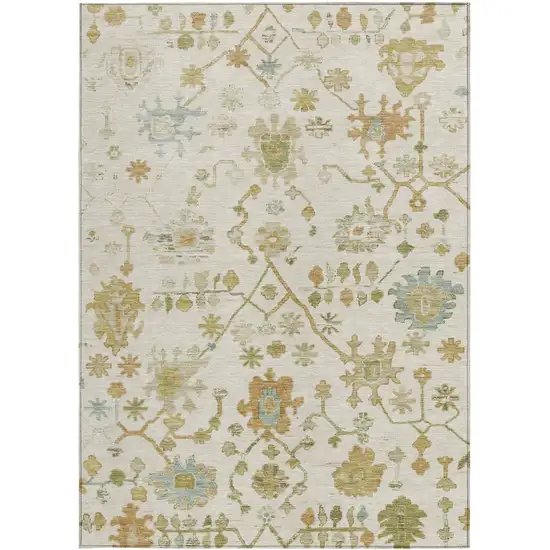 Ivory And Gold Floral Washable Indoor Outdoor Area Rug Photo 3