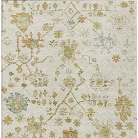 Ivory And Gold Floral Washable Indoor Outdoor Area Rug Photo 4