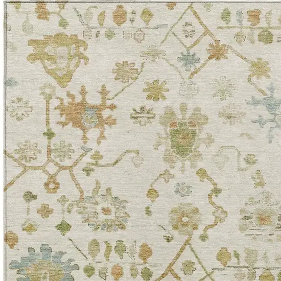 Ivory And Gold Floral Washable Indoor Outdoor Area Rug Photo 3