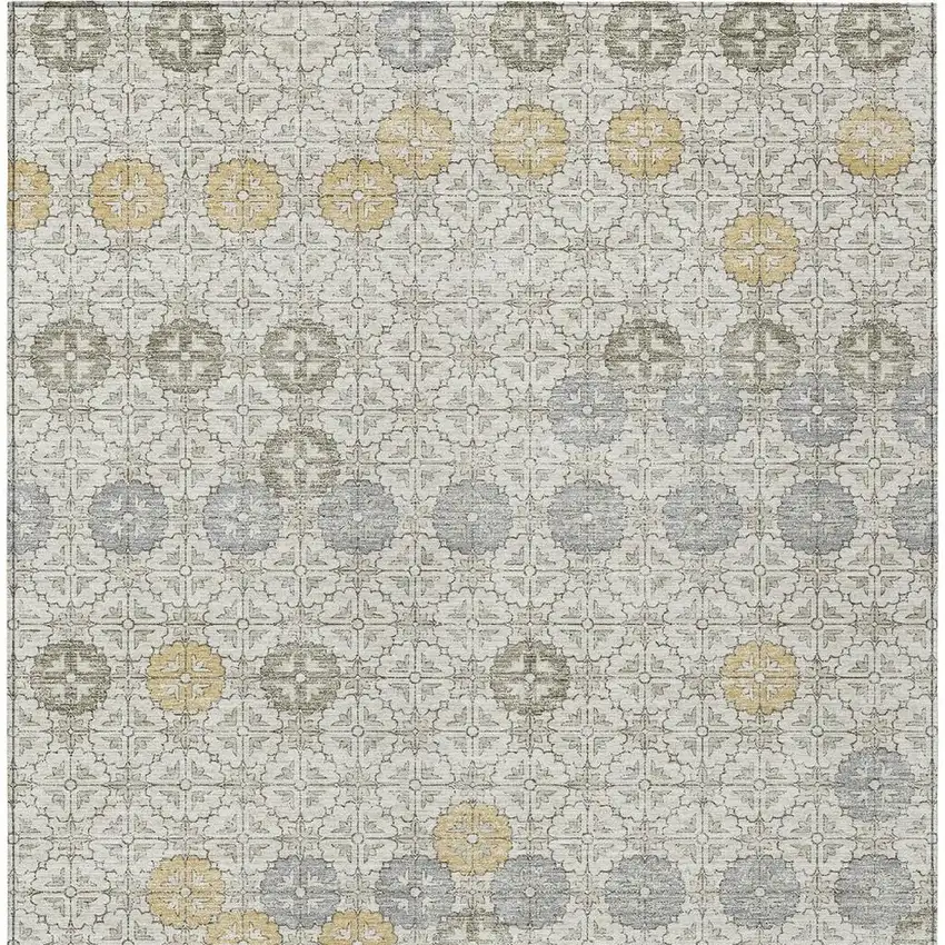 Ivory And Gold Geometric Washable Indoor Outdoor Area Rug Photo 3