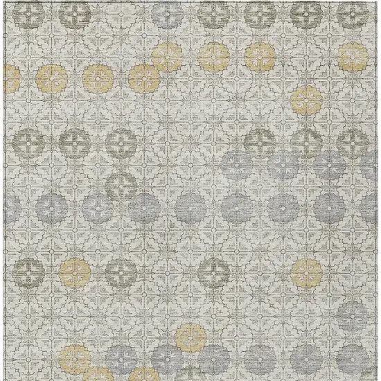 Ivory And Gold Geometric Washable Indoor Outdoor Area Rug Photo 9