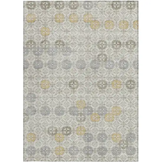 Ivory And Gold Geometric Washable Indoor Outdoor Area Rug Photo 4