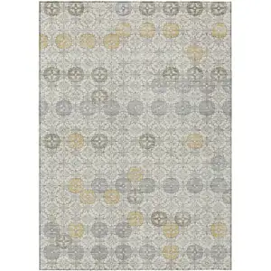 Photo of Ivory And Gold Geometric Washable Indoor Outdoor Area Rug