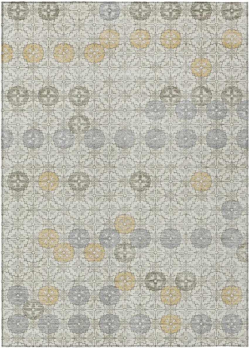 Ivory And Gold Geometric Washable Indoor Outdoor Area Rug Photo 1