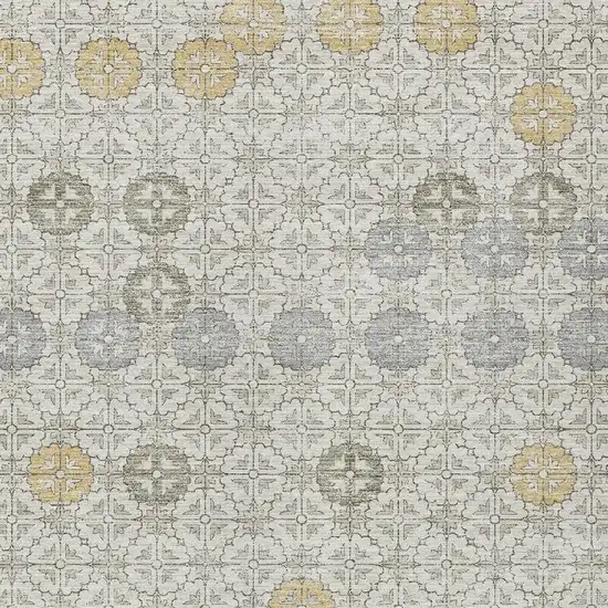 Ivory And Gold Geometric Washable Indoor Outdoor Area Rug Photo 4