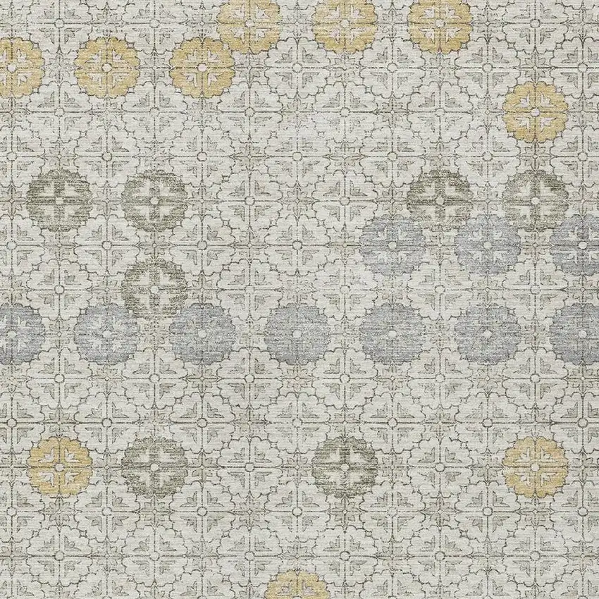 Ivory And Gold Geometric Washable Indoor Outdoor Area Rug Photo 4