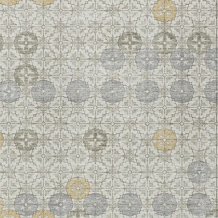 Ivory And Gold Geometric Washable Indoor Outdoor Area Rug Photo 3