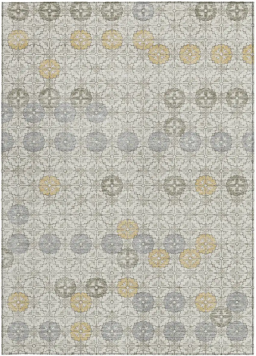 Ivory And Gold Geometric Washable Indoor Outdoor Area Rug Photo 4