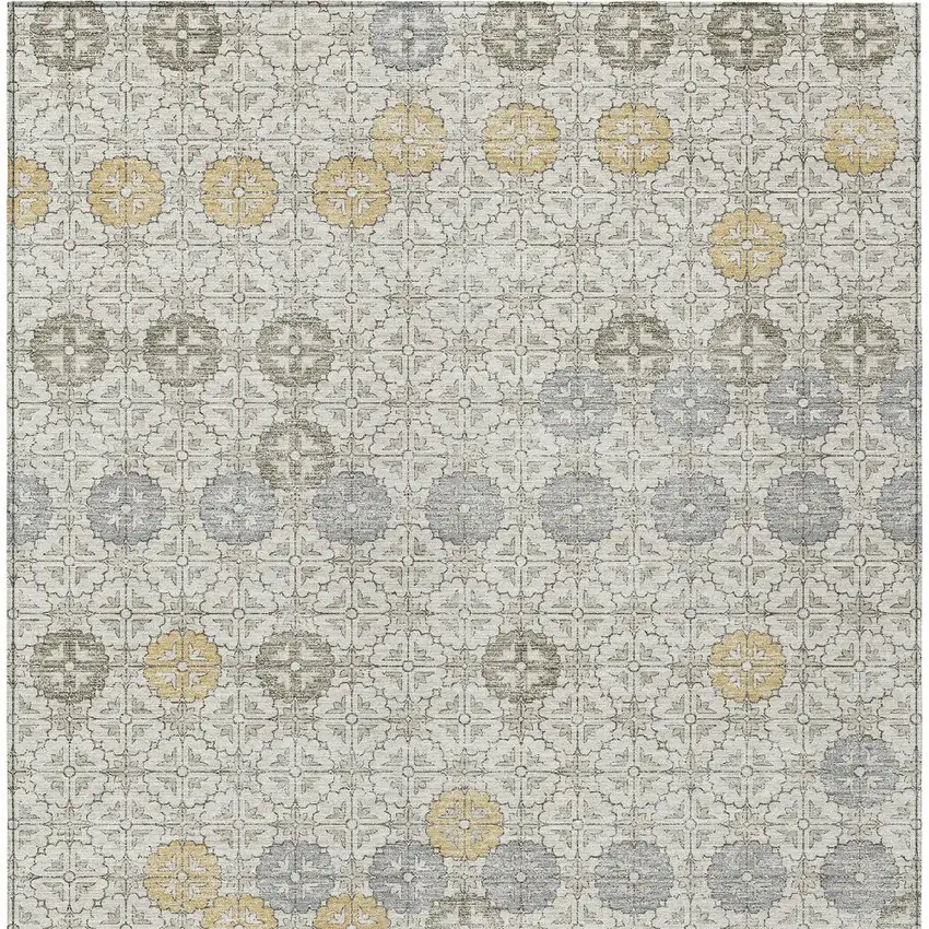 Ivory And Gold Geometric Washable Indoor Outdoor Area Rug Photo 9