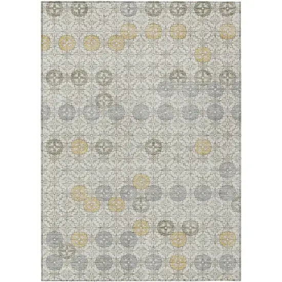 Ivory And Gold Geometric Washable Indoor Outdoor Area Rug Photo 1