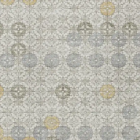 Ivory And Gold Geometric Washable Indoor Outdoor Area Rug Photo 3