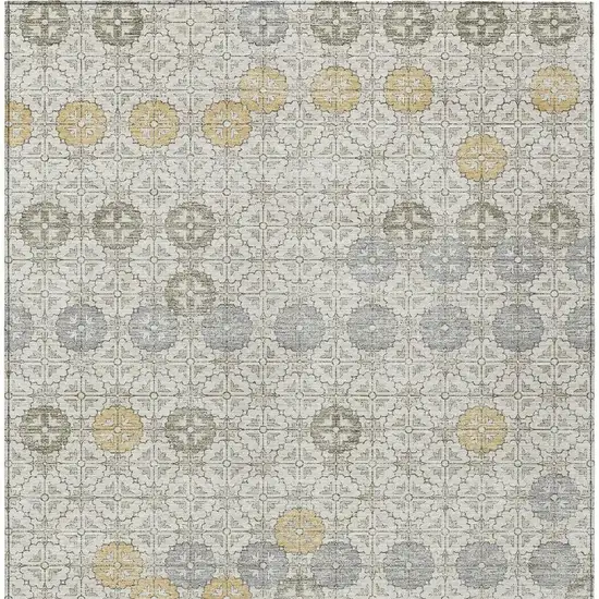 Ivory And Gold Geometric Washable Indoor Outdoor Area Rug Photo 4